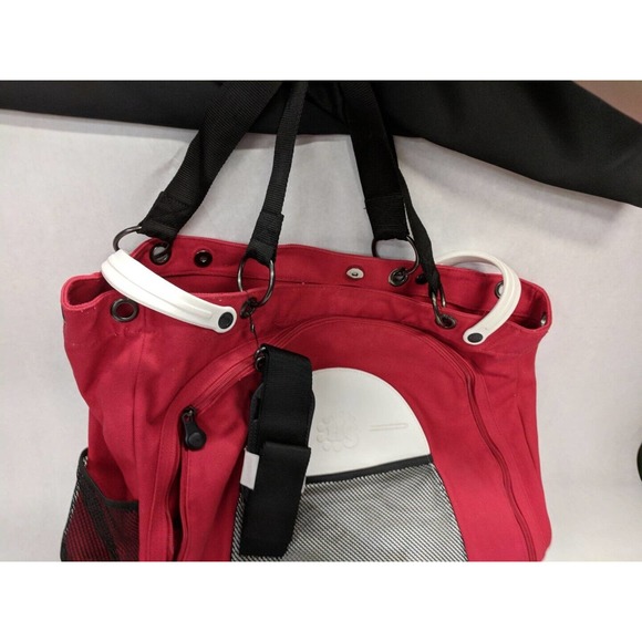 VINTAGE HOLEY SOLES GETAWAY BEACH BAG CANVAS TOTE RED RUBBER SOLE BOTTOM STRAPS - Picture 2 of 11